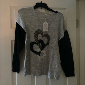 Gray and black lightweight heart sweater